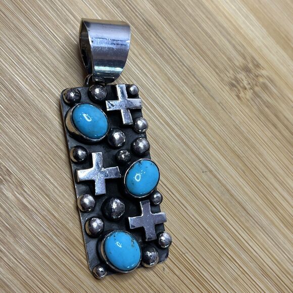 Signed- Chimney Butte Southwestern Large Sterling Silver Cross/dot Pendant - Picture 7 of 8